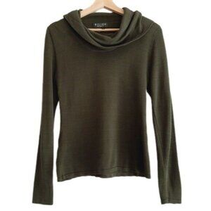 BILINE 100% Silk Fine Knit Cowl Neck Sweater Olive Green Sz M